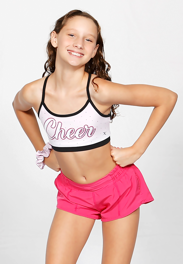 Cheer sports bras and shorts on sale