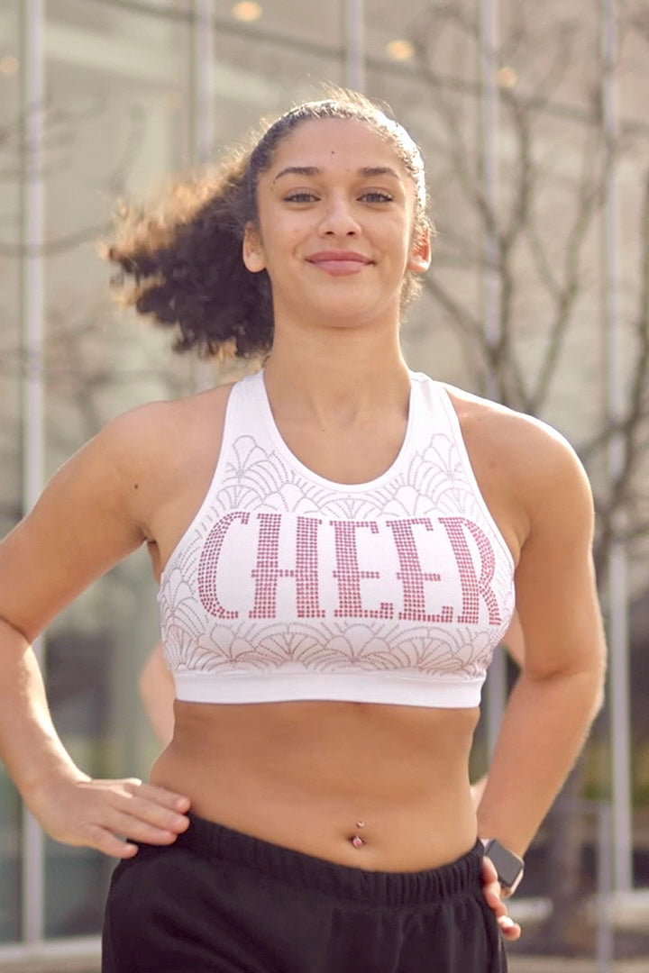 Cheer Rhinestone Sports Bra Pink