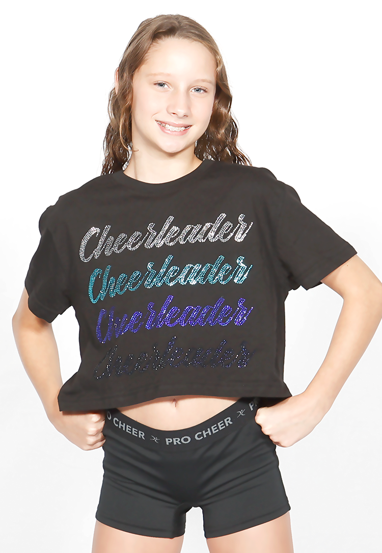 Rhinestone Cheerleader Crop T-shirt