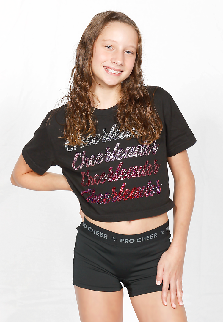 Rhinestone Cheerleader Crop T-shirt